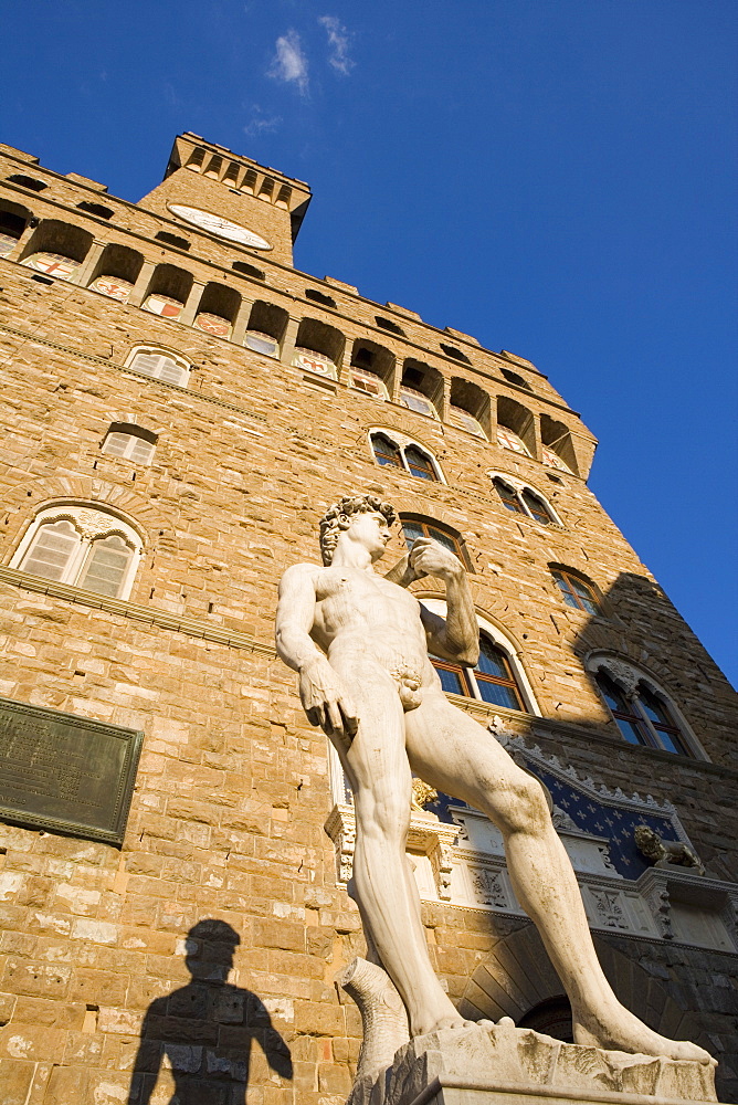 Statue of David, in front of Palazzo Vecchio, Piazza della Signoria, Florence, UNESCO World Heritage Site, Tuscany, Italy, Europe