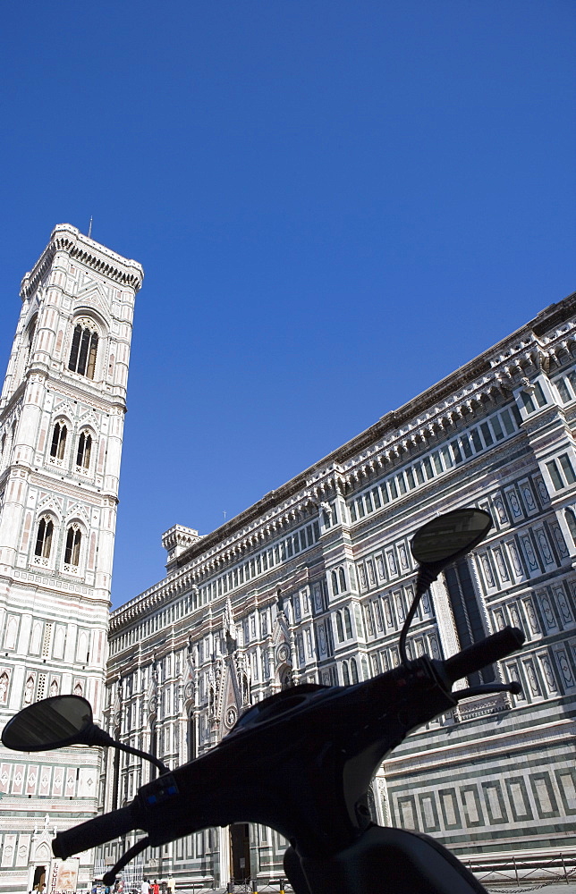 Duomo and Campanile with scooter, Florence, UNESCO World Heritage Site, Tuscany, Italy, Europe