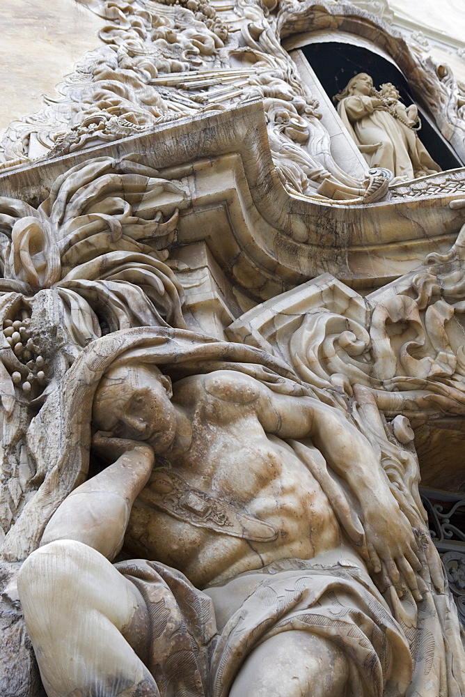 statue of man, Baroque, Museo Nacional de Ceramica Gonzalez Marti, National Ceramics Museum, tower, Valencia, Costa del Azahar, Spain, Europe