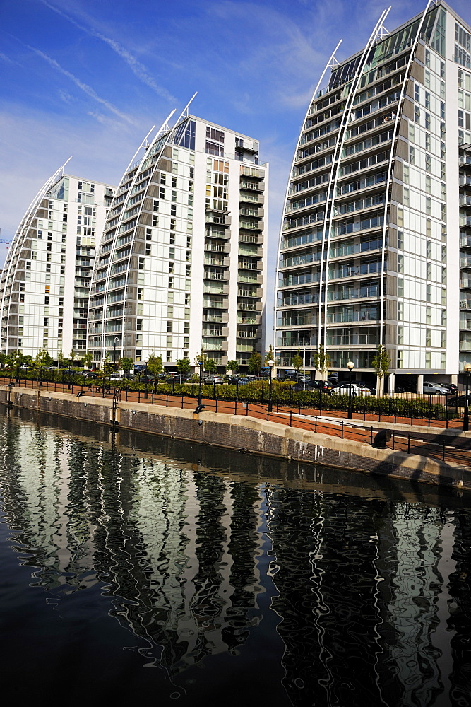 Modern apartment buildings, Huron Basin, Salford Quays, Greater Manchester, England, United Kingdom, Europe