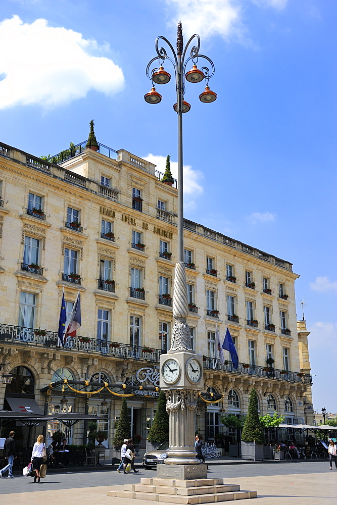 Regent Hotel Facade, Grand Hotel de Bordeaux, Place de la Comedie, Bordeaux, UNESCO World Heritage Site, Gironde, Aquitaine, France, Europe