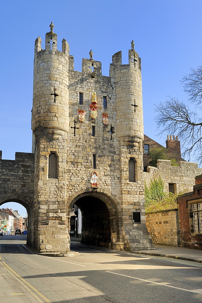 Micklegate Bar, a Medieval gateway housing a museum, York, Yorkshire, England, United Kingdom, Europe