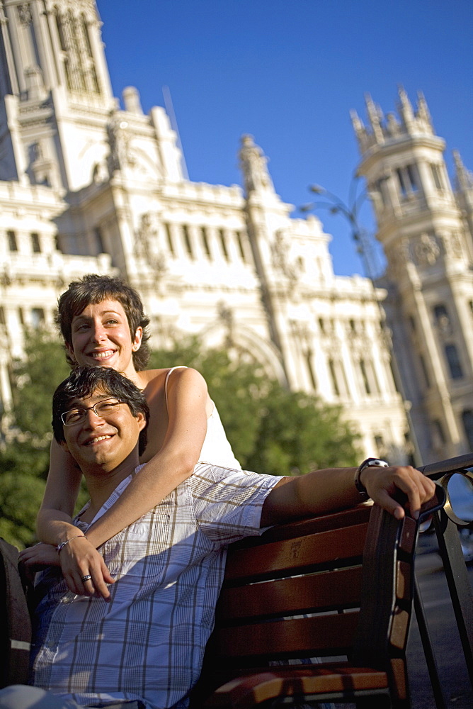 Tourists in Plaza de Cibeles (Cibeles Square), Madrid, Spain, Europe