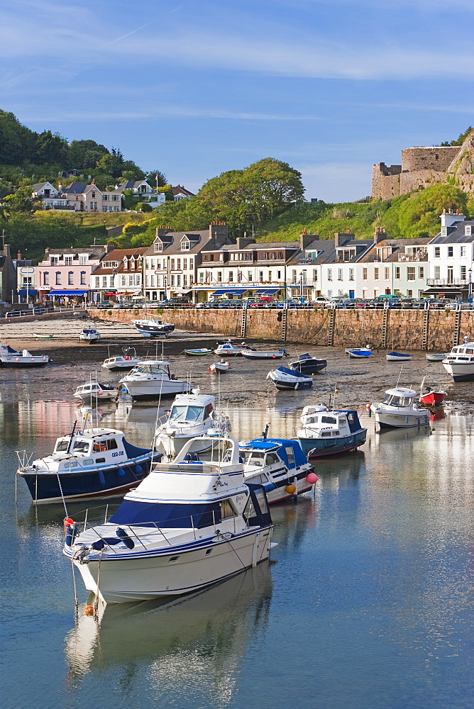 Boats in Gorey harbour, Jersey, Channel Islands, United Kingdom, Europe