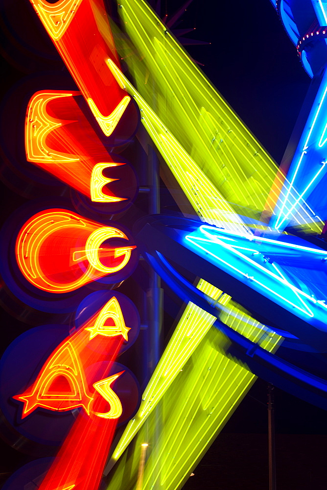 Neon Vegas sign at night, Downtown, Freemont East Area, Las Vegas, Nevada, United States of America, North America