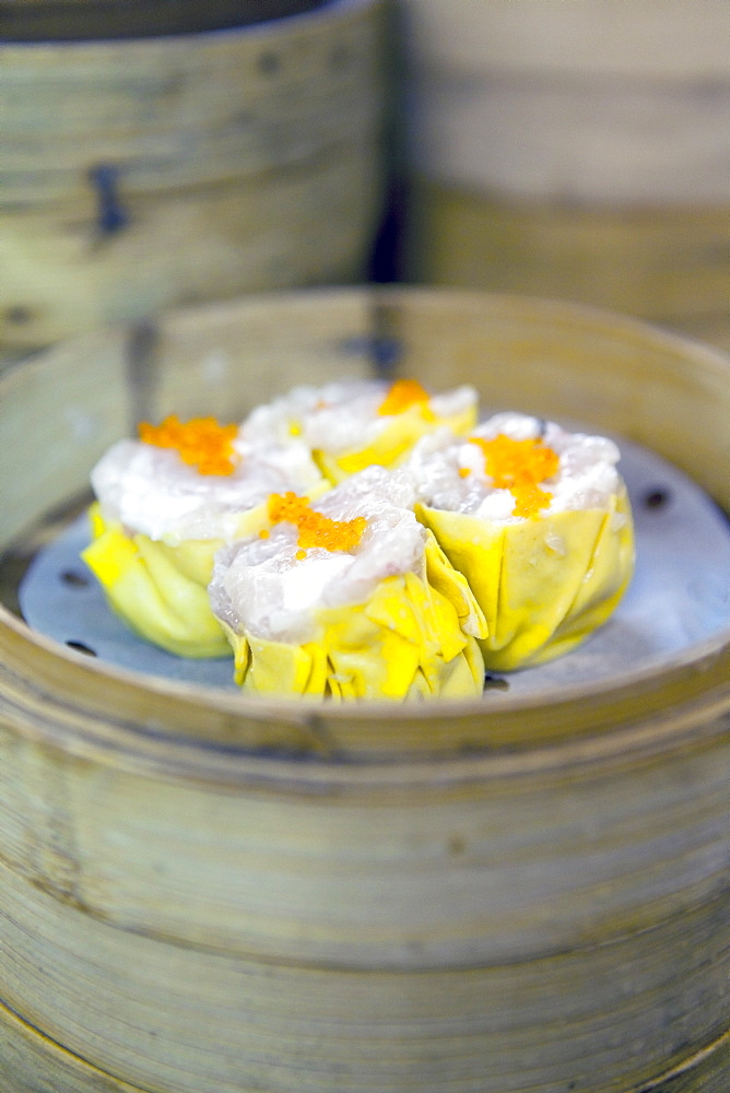 Dim sum preparation in a restaurant kitchen in Hong Kong, China, Asia