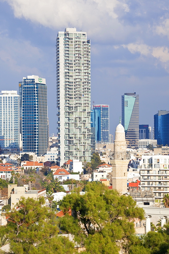 Downtown buildings viewed from HaPisgah Gardens (The Summit Garden), Jaffa, Tel Aviv, Israel, Middle East