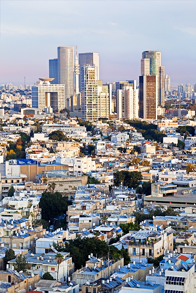 Elevated city view towards the commercial and business centre, Tel Aviv, Israel, Middle East