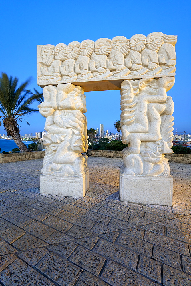 Sculpture depicting the fall of Jericho, Isaac's sacrifice and Jacob's dream, HaPisgah Gardens, Tel Aviv, Israel, Middle East