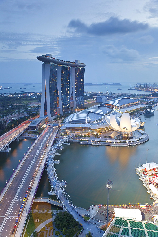 The Helix Bridge and Marina Bay Sands Singapore, Marina Bay, Singapore, Southeast Asia, Asia