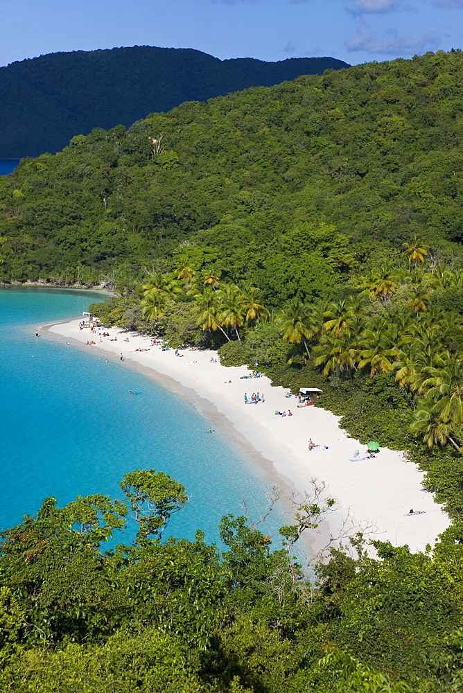 Elevated view over the world famous beach at Trunk Bay, St. John, U.S. Virgin Islands, West Indies, Caribbean, Central America