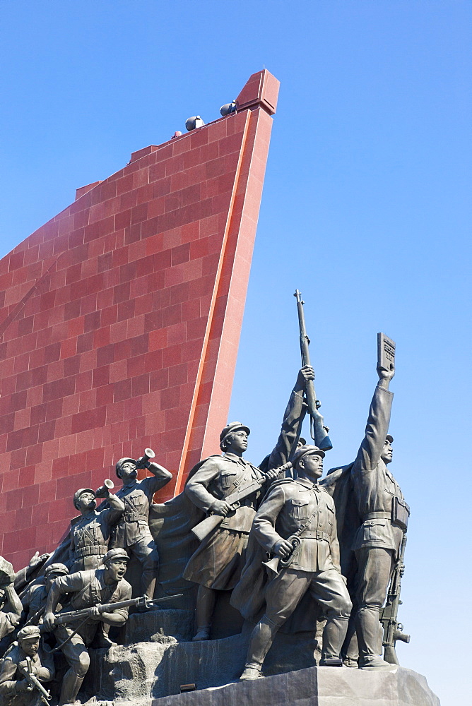 Mansudae Grand Monument depicting the Anti Japanese Revolutionary Struggle and Socialist Revolution and Construction, Mansudae Assembly Hall on Mansu Hill, Pyongyang, Democratic People's Republic of Korea (DPRK), North Korea, Asia