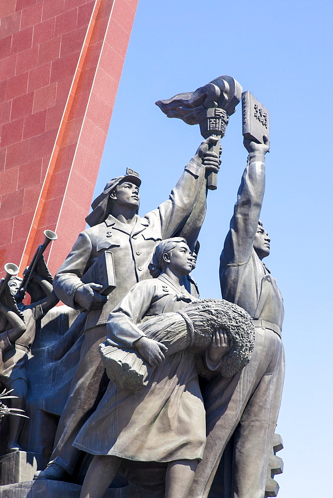 Mansudae Grand Monument depicting the Anti Japanese Revolutionary Struggle and Socialist Revolution and Construction, Mansudae Assembly Hall on Mansu Hill, Pyongyang, Democratic People's Republic of Korea (DPRK), North Korea, Asia