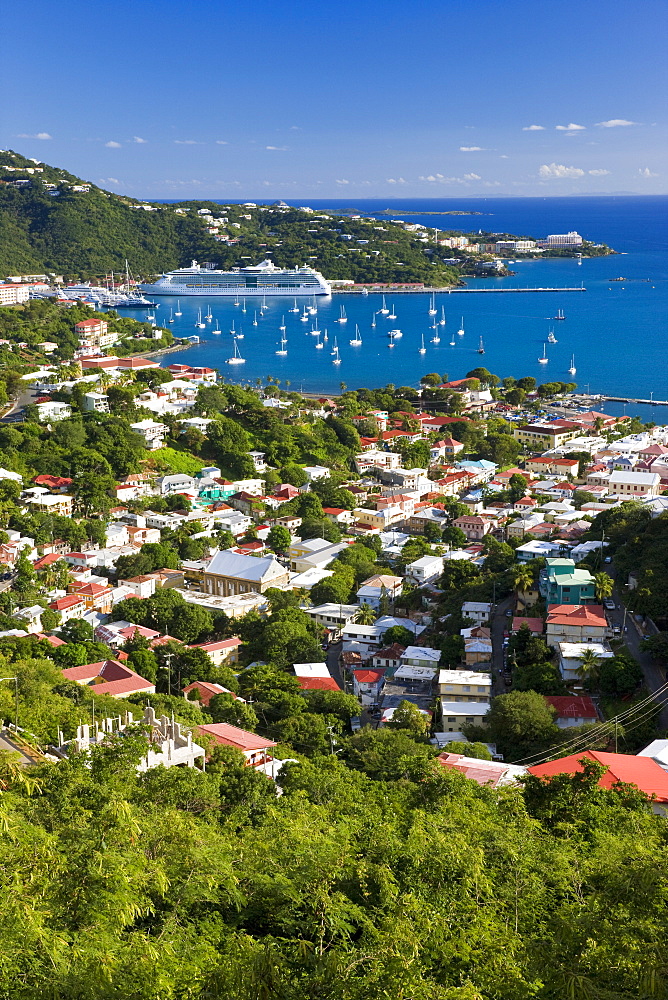 Elevated view over Charlotte Amalie, St. Thomas, U.S. Virgin Islands, Leeward Islands, West Indies, Caribbean, Central America