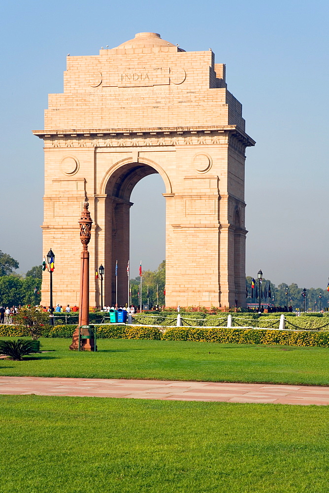 The 42 metre high India Gate at the eastern end of the Rajpath, New Delhi, India, Asia 