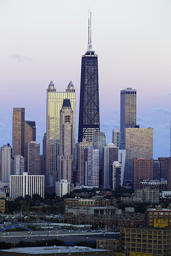 The Hancock Tower and city skyline, Chicago, Illinois, United States of America, North America