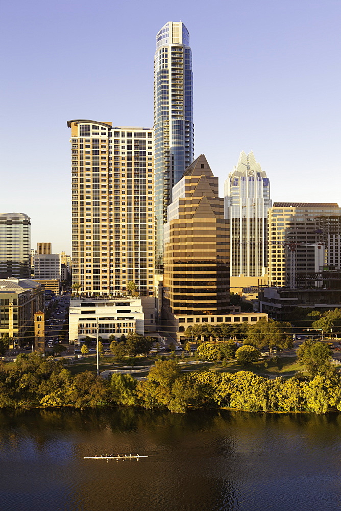 City skyline viewed across the Colorado River, Austin, Texas, United States of America, North America