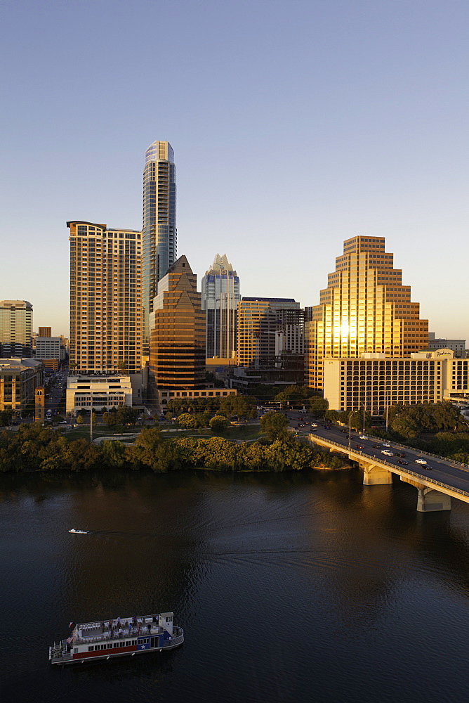 City skyline viewed across the Colorado River, Austin, Texas, United States of America, North America