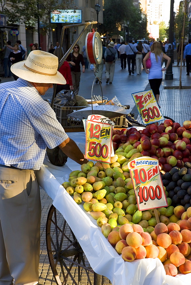 Stall selling fruit in central Santiago on Avenue O'Higgins, Santiago, Chile, South America