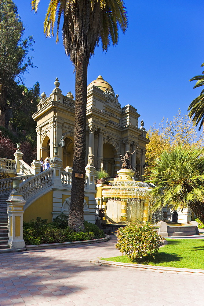 Cerro Santa Lucia (Santa Lucia park) and the ornate Terraza Neptuno fountain, Santiago, Chile, South America