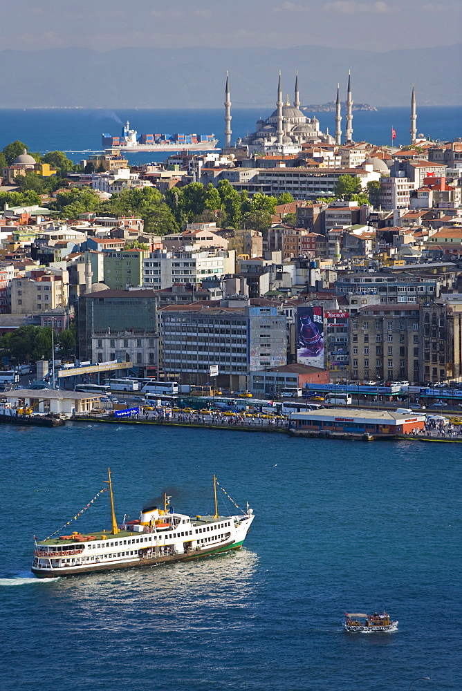 Elevated view over the Bosphorus and Sultanahmet from the Galata Tower, Istanbul, Turkey, Europe