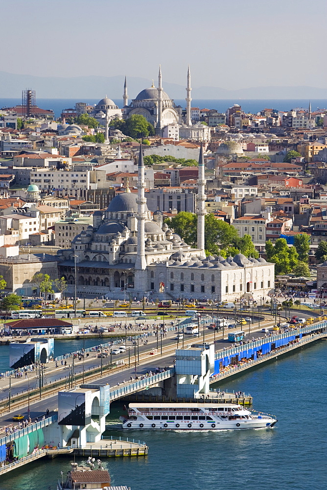 Elevated view over the Bosphorus and Sultanahmet from the Galata Tower, Istanbul, Turkey, Europe