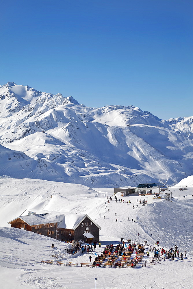 Mountain restaurant, St. Anton am Arlberg, Tirol, Austrian Alps, Austria, Europe