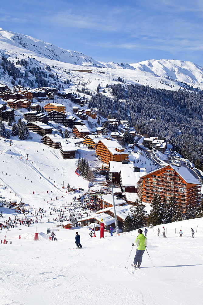 Meribel-Mottaret, 1750m, ski area,  Meribel, Three Valleys (Les Trois Vallees), Savoie, French Alps, France, Europe