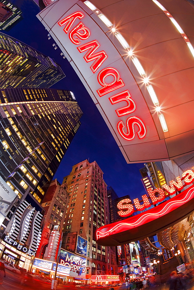 Neon lights of 42nd Street, Times Square, Manhattan, New York City, New York, United States of America, North America