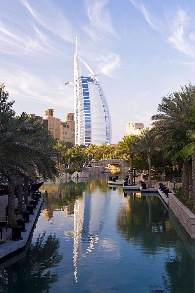 Mina A Salam resort and the iconic Burj Al Arab hotel. Dubai, United Arab Emirates, Middle East