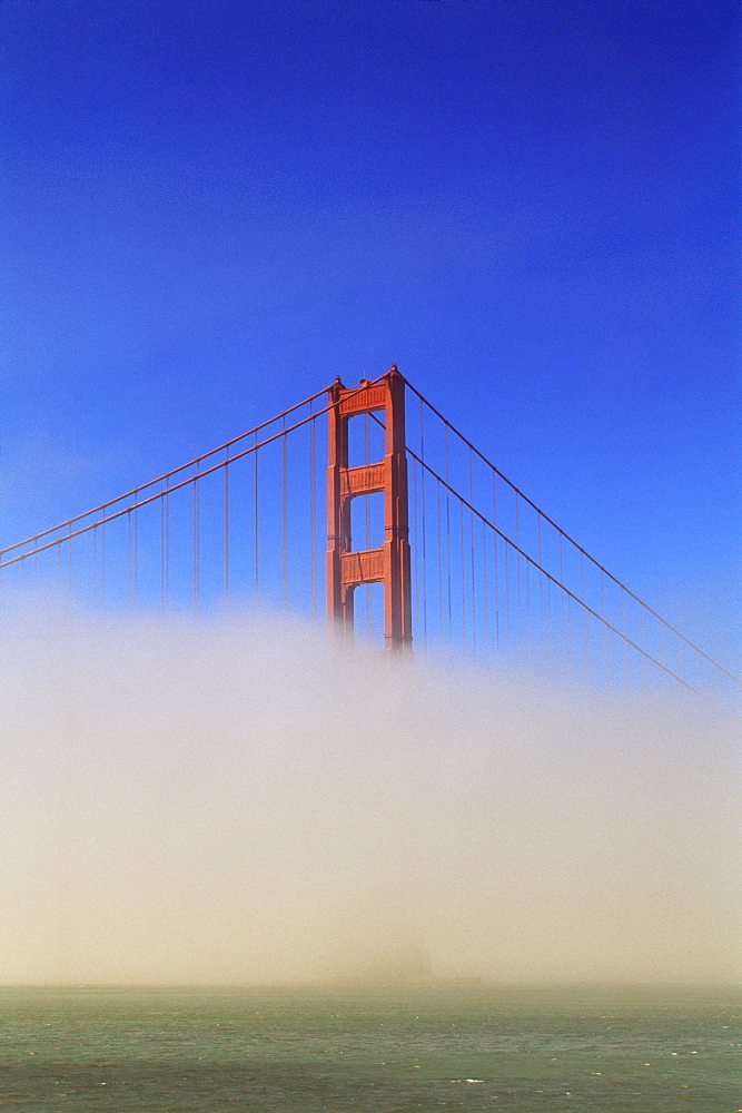 Golden Gate Bridge in fog, San Francisco, California, United States of America, North America