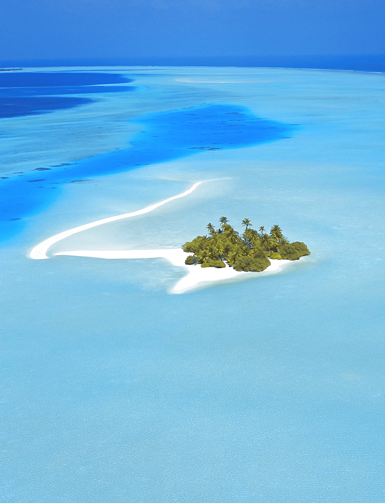 Aerial view of an island in the North Male atoll, Maldives, Indian Ocean, Asia