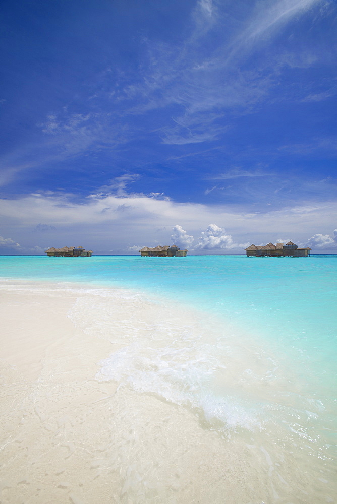 Water villas in lagoon, Maldives, Indian Ocean, Asia