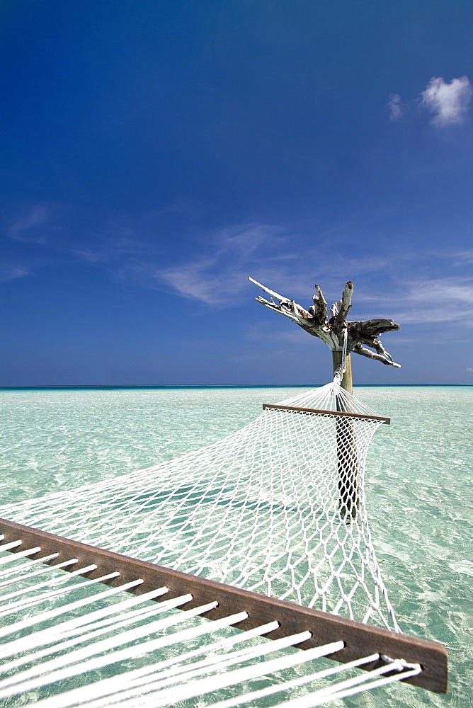 Hammock in tropical lagoon, Maldives, Indian Ocean, Asia