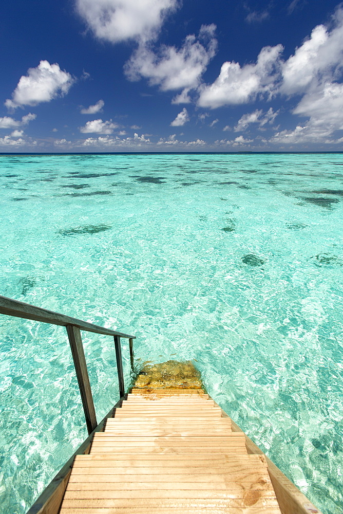 Ladder leading to the ocean, Maldives, Indian Ocean, Asia