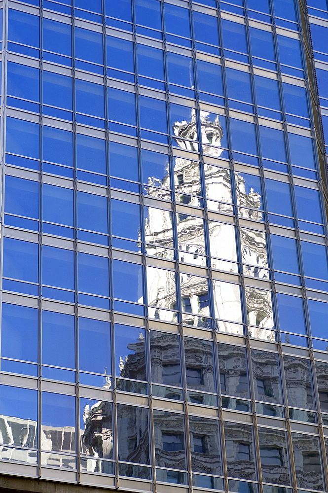 Old and new reflected in buildings, Chicago, Illinois, United States of America, North America