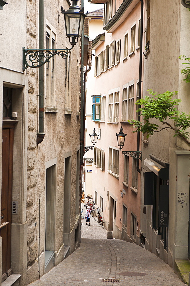 Narrow street in Old Town, Zurich, Switzerland, Europe