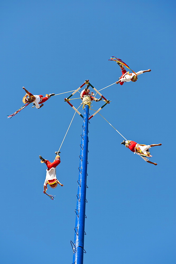 Voladores of Papantla flying men, on the Malecon, Puerto Vallarta, Jalisco, Mexico, North America