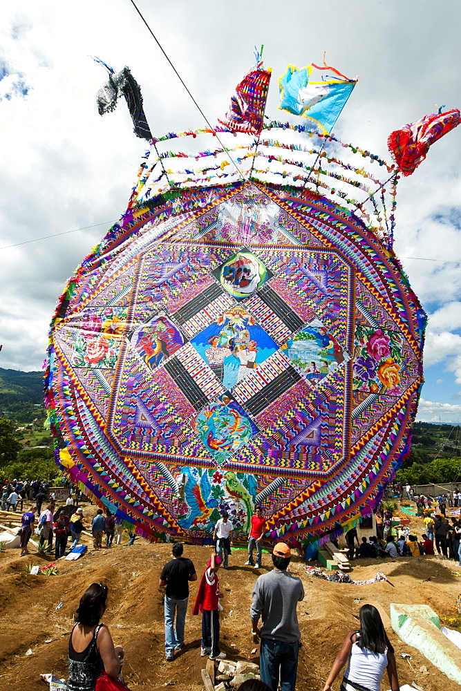 Day Of The Dead kites (barriletes) in cemetery in Santiago Sacatepequez, Guatemala, Central America