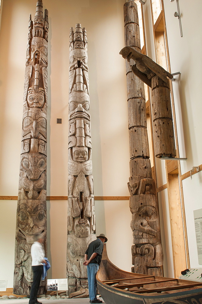 Totem poles at Haida Heritage Centre Museum at Kaay Llnagaay, Haida Gwaii (Queen Charlotte Islands), British Columbia, Canada, North America