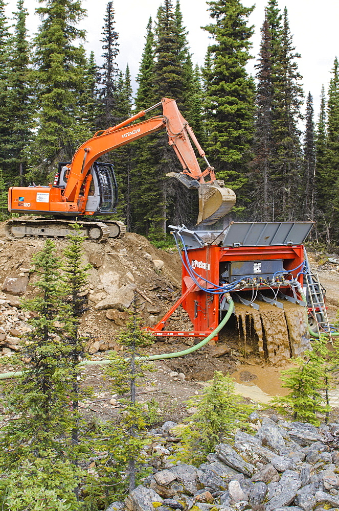 Modern day gold mining in Wells, British Columbia, Canada, North America