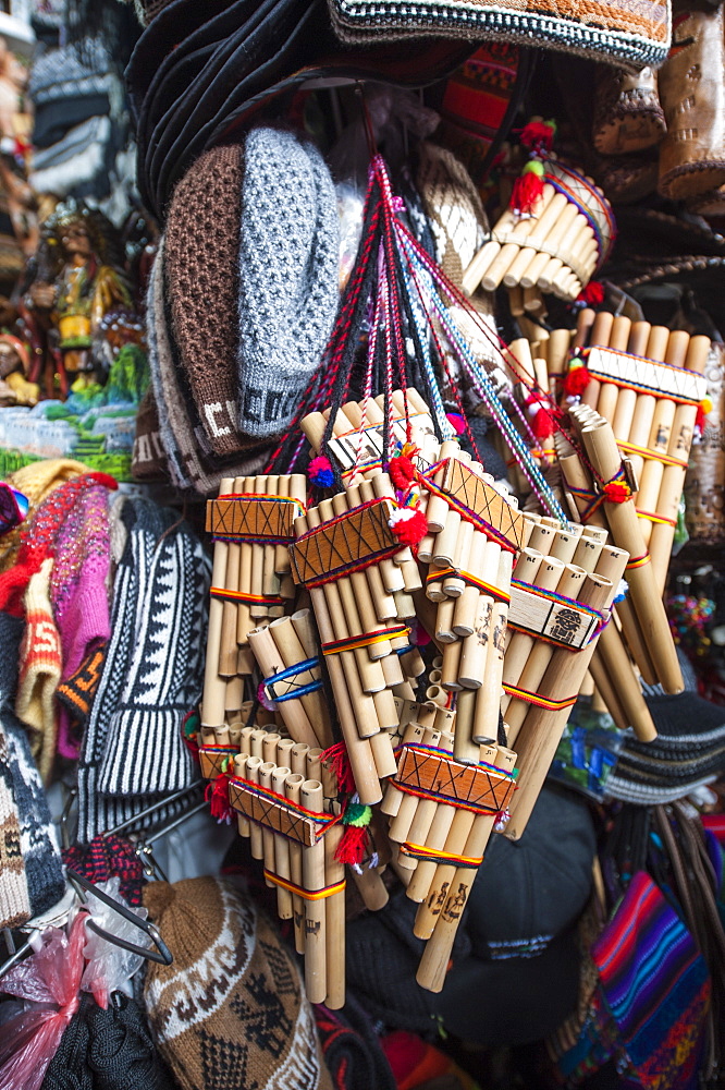 Andean flutes Local market Cusco, Peru, South America