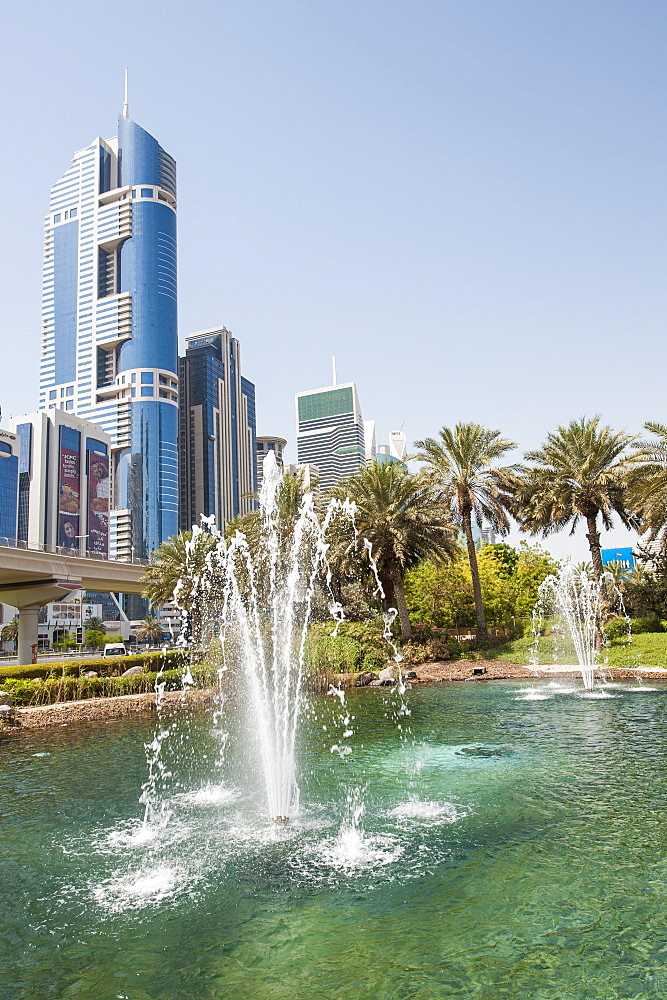 Fountain and downtown skyline of Dubai, United Arab Emirates, Middle East