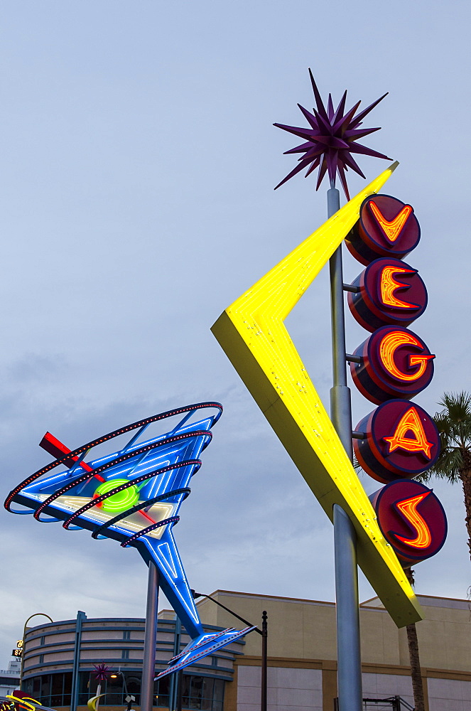 Oscar's Neon Martini Glass and Vegas neon signs, Fremont Street, Neon Museum,  Las Vegas, Nevada, United States of America, North America