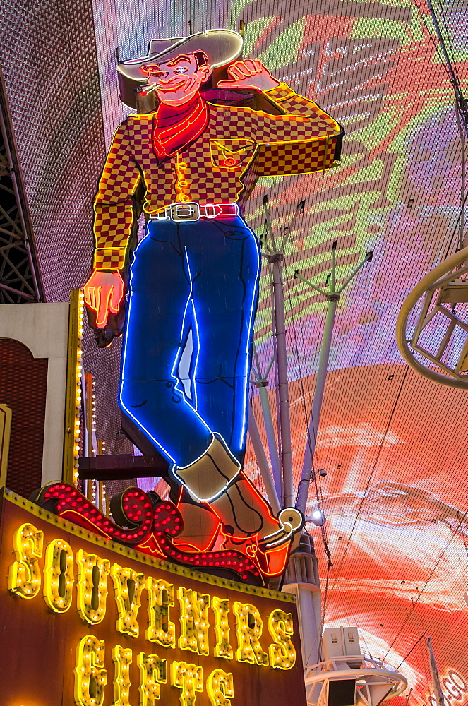 Vegas Vic Cowboy neon sign, Fremont Experience, Las Vegas, Nevada, United States of America, North America