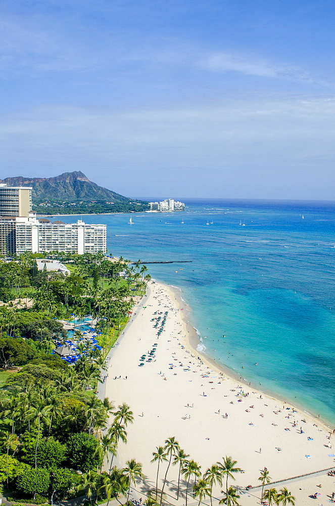 Waikiki Beach and Diamond Head, Waikiki, Honolulu, Oahu, Hawaii, United States of America, Pacific