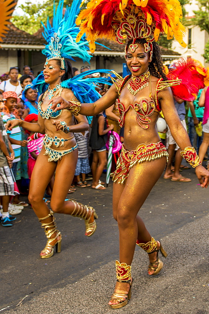 Brazilian samba band in the International Carnival Seychelles, in Victoria, Mahe, Republic of Seychelles, Indian Ocean, Africa