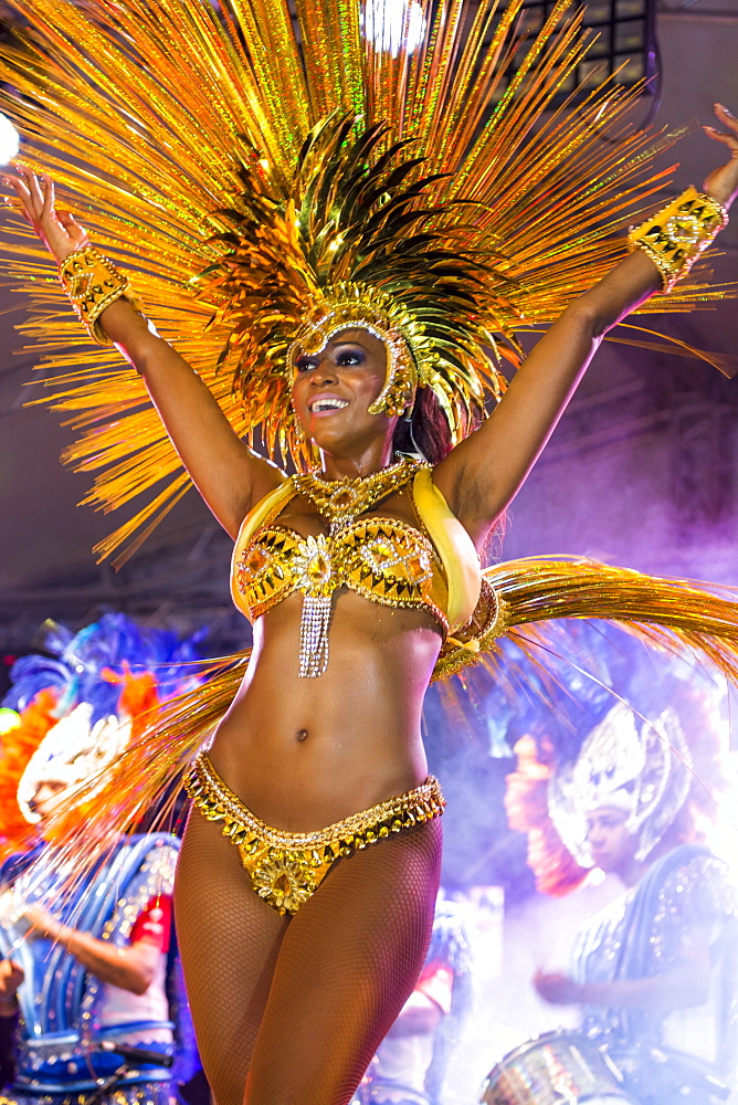 Brazilian samba band in the International Carnival Seychelles, in Victoria, Mahe, Republic of Seychelles, Indian Ocean, Africa