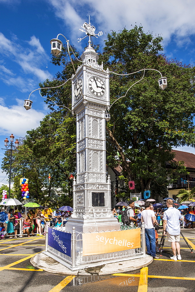 The Victoria Clocktower in downtown Victoria, Mahe, Republic of Seychelles, Indian Ocean, Africa