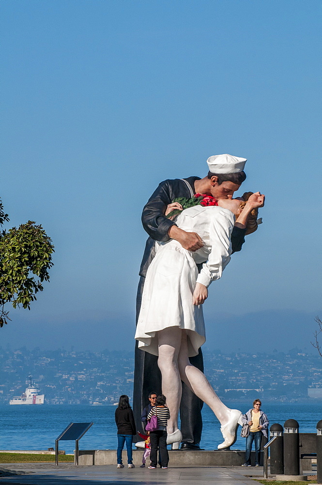 Unconditional Surrender sculpture by Seward Johnson at the USS Midway (aircraft carrier) Museum, San Diego Harbor, San Diego, California, United States of America, North America